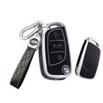 HIBEYO Katlanır Anahtar Araba Anahtarı Kılıfı Peugeot 207 306 307 607 3008 için Uygun Anahtar Kılıfı TPU Koruyucu Kılıf Citroen C1 C2 C3 için Uzaktan Anahtar Kılıfı Flip Anahtar Kutusu Aksesuar Deri Anahtar Halkası Siyah