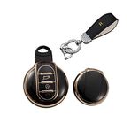 HIBEYO Mini Cooper F54 F55 F56 F57 F60 Clubman Works Countryman için akıllı araba anahtarı kılıfı mini anahtar kılıfı silikon koruyucu kılıf uzaktan kumanda aksesuarı 3 tuşlu siyah