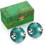 Hiboom 1 Çift Doğal Emaye Baoding Topları 3,46 cm Emaye Işi El İşi Baoding Topu Hediye Kutusu ile Yin Yang Tasarım Baoding Topları Yetişkinler için Masaj Stres Giderici El Egzersizi (Yeşil)