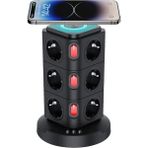 HiboTekno Akım Korumalı Kule Priz Kablosuz Şarj Istasyonu 12 Soket 1 USB 2x Type-C Wireless Şarj Istasyonu