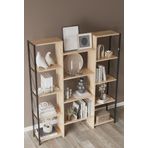 Hibrit 12 Raflı Metal Kitaplık Meşe