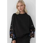 Hiccup Kadınlar Baskılı Uzun Kollu Yuvarlak Yaka Sweatshirt Siyah