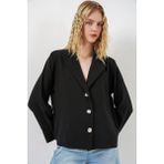 Hiccup Kadınlar Bdart Düğmeli Oversize Blazer Ceket Siyah