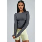 Hiccup Kadınlar BUSEM Slim Fit Yuvarlak Yaka Uzun Kollu Bluz Koyu Gri