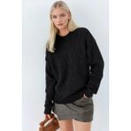 Hiccup Kadınlar MY FASHION Bisiklet Yaka Oversize Jakarlı Triko Kazak Siyah - Standart