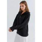 Hiccup Kadınlar MY FASHION Fermuarlı Yaka Oversize Triko Kazak Siyah