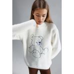 Hiccup Kadınlar MY FASHION Oversize Ayıcıklı Peluş Kazak Beyaz - Standart