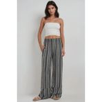 Hiccup Kadınlar Wide Leg Çizgi Desenli Rahat Kesim Pantolon Siyah - 40