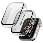 HIDOOING Apple Watch Serisi 9/8/7 için 2'li Paket Sert PC Kılıfı Ekran Koruyucu 41 mm, iWatch Ultra Aksesuarları için 9H Temperli Camlı Ekran Koruyucu Tam Koruyucu Kapak, 41 mm, Şeffaf