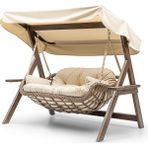 Hier Bafra Swing Ahşap Rattan Salıncak Dış Mekan Bahçe Balkon ve Teras Salıncağı - Bej