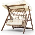 Hier Girne Swing Ahşap Rattan Salıncak Krem Renk Dış Mekan 2 Kişilik Kapasite ile Bahçe Balkon Teras İçin