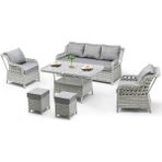 Hier Zen Rattan Puflu Bahçe Balkon Mobilyası 3+1+1 Gri 7 Kişilik Premium Bahçe Takımı Balkon Mobilyası