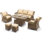 Hier Zen Rattan Puflu Bahçe Balkon Mobilyası 3+1+1 Kahverengi 7 Kişilik Premium Bahçe Takımı Balkon Mobilyası - Kahveregi