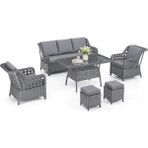 Hier Zen Rattan Puflu Bahçe Balkon Mobilyası Takımı 3+1+1 7 Kişilik Antrasit Renkli Dayanıklı Yapı ile Konfor