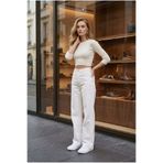 hies BEYAZ RENK LİKRALI YÜKSEK BEL PALAZZO KOT JEANS, BOL PAÇA KOT PANTOLON-YENİ SEZON