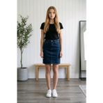 Hies Lacivert Denim Yüksek Bel Likralı Cepli 12 cm Yırtmaçlı Kısa Kot Etek - 50 cm - 44