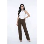 Hies Salaş Palazzo Kot Pantolon - Denim Kumaş Likralı ,bol Paça Kadın Jeans - Kahverengi-001 - 32