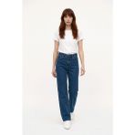 Hies Salaş Palazzo Kot Pantolon - Denim Kumaş Likralı ,Bol Paça Kadın Jeans - Koyu Mavi - 36