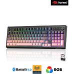 Hietech Freewolf K100 102 Tuş Rgb Mebran Kablosuz Bt+2.4ghz Triple Mod Gaming Oyuncu Klavyesi - Pembe