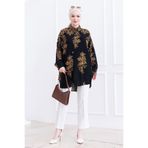 HİFADEN Kadın Şal Desen Oversize Standart Düğmeli Tesettür Gömlek