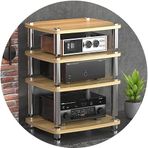 HiFi Raf AV Rafı 4 Katlı Mdf TV Standı Ses Rafı Dolap AV Rafı TV Masası Standı HiFi Raf Ayaklar Uç Güçlendirici Raf Ses Video Bileşenleri, Ahşap Renk, 60 x 48 x 76 cm (4 katlı)