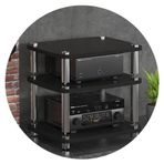 HiFi Rafları 4 Katmanlı HIFI Ses Kabini TV Sehpası Temperli Cam Raflı HiFi Raf Siyah Renk 60 * 48 * 57 cm AV Ekipmanları için Medya Depolama Rafı