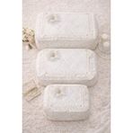 Hig Store 3'lü Gelindamat Figür Fransız Güpür Çeyizlik Bohça Söz Nişan Gelin Damat Hurç Seti 60X40/50X40/40X30 - Ekru
