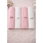 Hig Store 4'lü %100 Pamuklu Gelin Damat Bohçası Çeyizlik Hediyelik Fransız Güpürlü 50X90 El Yüz Havlusu Seti - 50 x 90 cm - Pembe