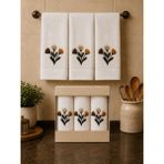 Hig Store Punch Panc Nakışlı Hediyelik Çeyizlik %100 Pamuk Mutfak Havlu Havlu Seti Kutulu 30*50 cm - Beyaz - Antrasit - 30 x 50 cm