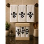 Hig Store Punch Panc Nakışlı Hediyelik Çeyizlik %100 Pamuk Mutfak Havlu Havlu Seti Kutulu 30*50 cm - Beyaz - Bej - 30 x 50 cm