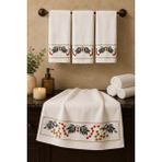 Hig Store Punch Panc Nakışlı Işlemeli Hediyelik Çeyizlik Dekoratif %100 Pamuk Havlu- Havlu Seti 50X90 cm 4 Adet - 50 x 90 cm - Krem - Antrasit