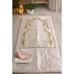 Hig Store Sırma Nakış Işlemeli Çeyizlik - Diz Ağrıtmaz / Ortopedik Arası Elyaf Dolgulu Seccade 80X120 Ebat - Krem - 80 x 120 cm