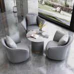 High-End Otel Lobisi Resepsiyon ve Müzakere Masa Seti Deri Sandalyeler ve Parlak Yuvarlak Sehpa Modern Dinlenme Alanı Mobilyaları Şık Bekleme Odaları için