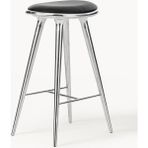 High Stool Bar Taburesi - Deri Oturaklı, Kayın Ağacı - Siyah - Gümüş