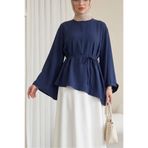 HİJABAYA Asimetrik Kesim Beli Bağcıklı Oversize Modal Tunik