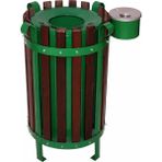 Hijyen Dükkanı Ahşap Dış Mekan Çöp Kovası Yan Sigaralıklı Küllüklü 49 Litre Park Bahçe Tipi Sabitlenebilir Metal Gövdeli (S-322) - Renk - Yeşil