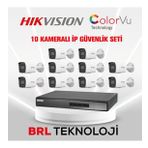 Hikvision 10 Kameralı 4 Mp ColorVu İp Güvenlik Kamera Seti DS-2CD1047G2H-LIUF (Dahili Mikrofonlu)