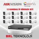 Hikvision 12 Kameralı 2 Mp Colorvu Ip Güvenlik Kamera Seti DS-2CD1027G2H-LIUF (Dahili Mikrofonlu) - Beyaz