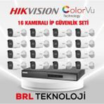 Hikvision 16 Kameralı 2 Mp Colorvu Ip Güvenlik Kamera Seti DS-2CD1027G2H-LIUF (Dahili Mikrofonlu) - Beyaz