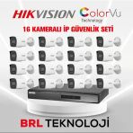 Hikvision 16 Kameralı 2 Mp Colorvu İp Güvenlik Kamera Seti Ds-2Cd1027g2h-Lıuf (Dahili Mikrofonlu)