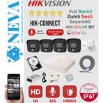 Hikvision 2MP 1080P Sesli Renkli 2 - 4 - 8 - 16 Kameralı Full Color Gündüz Ve Gece Renkli AHD Kamera Seti Tak Çalıştır Seçenekli Set