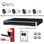 Hikvision 2mp Mikrofonlu 4 Kameralı 500GB Disk Tak Çalıştır Hazır ColorVu Gece Renkli Görüntü IP Kamera Seti