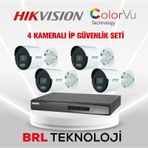 Hikvision 4 Kameralı 2 Mp Colorvu Ip Güvenlik Kamera Seti (Dahili Mikrofonlu)