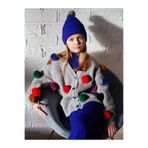 Hilal Akıncı Kids 0755-1 Kız Çocuk Ponponlu Gri Triko Hırka Kolsuz İç Badi Triko Pantolon Bere 4'lü Takım