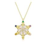 HİLALSHOP 925 Ayar Gümüş Gold Renkli Taşlı Kar Tanesi Kadın Gümüş Kolye