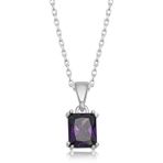 HİLALSHOP 925 Ayar Gümüş Mor Kristal Kare Taşlı Kadın Gümüş Kolye