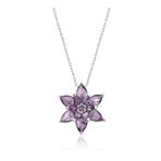 HİLALSHOP 925 Ayar Gümüş Mor Lotus Çiçeği Bayan Gümüş Kolye