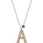 HİLALSHOP 925 Ayar Gümüş Nazar Rose A Harfi Kadın Gümüş Kolye