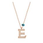 HİLALSHOP 925 Ayar Gümüş Nazar Rose E Harfi Kadın Gümüş Kolye