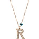 HİLALSHOP 925 Ayar Gümüş Nazar Rose R Harfi Kadın Gümüş Kolye
